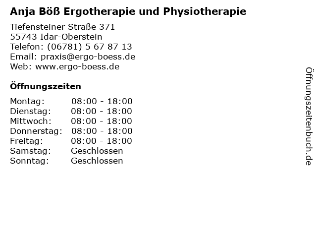 Anja Böß Ergotherapie und Physiotherapie in Idar-Oberstein: Adresse und Öffnungszeiten