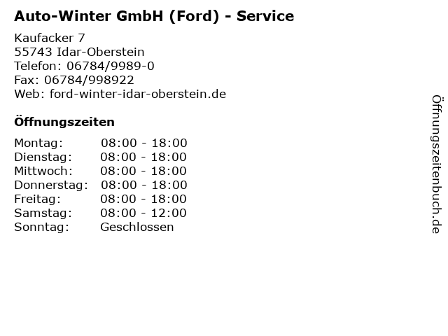 Auto-Winter GmbH (Ford) - Service in Idar-Oberstein: Adresse und Öffnungszeiten