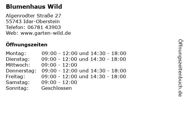 Blumenhaus Wild in Idar-Oberstein: Adresse und Öffnungszeiten