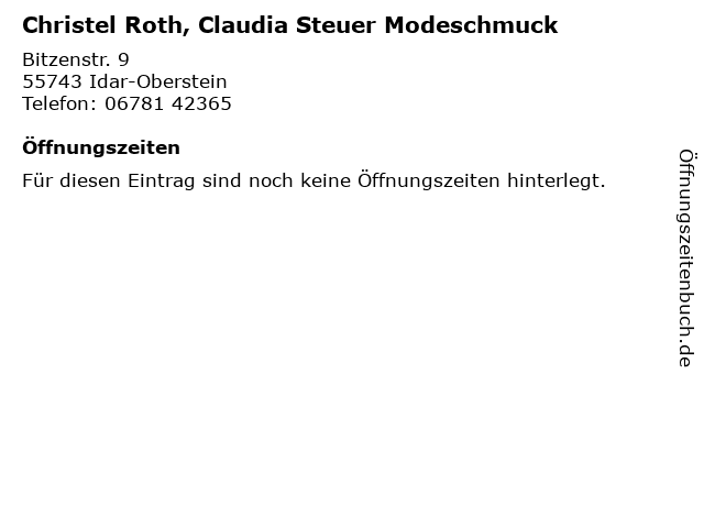Christel Roth, Claudia Steuer Modeschmuck in Idar-Oberstein: Adresse und Öffnungszeiten