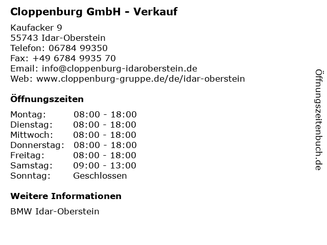 Cloppenburg GmbH - Verkauf in Idar-Oberstein: Adresse und Öffnungszeiten