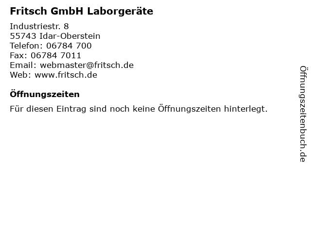 Fritsch GmbH Laborgeräte in Idar-Oberstein: Adresse und Öffnungszeiten