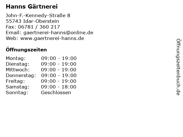 Hanns Gärtnerei in Idar-Oberstein: Adresse und Öffnungszeiten