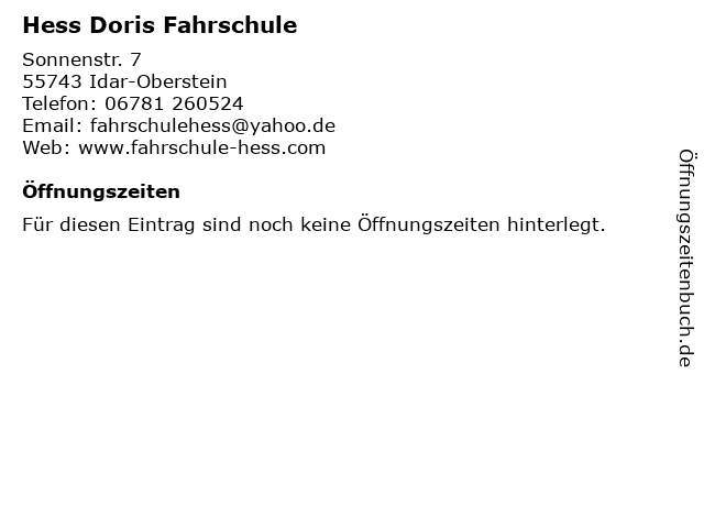 Hess Doris Fahrschule in Idar-Oberstein: Adresse und Öffnungszeiten