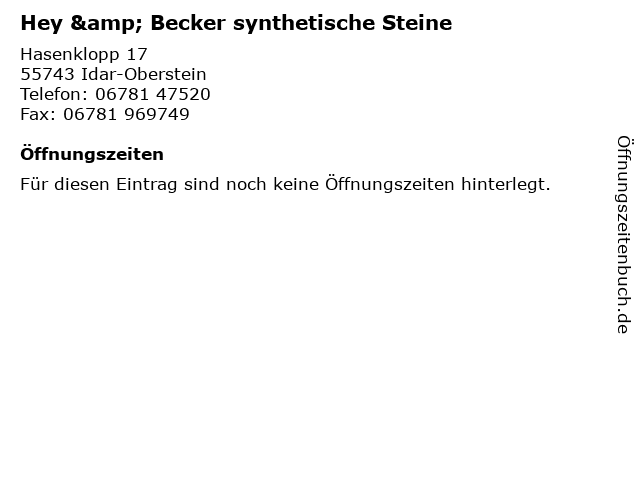 Hey & Becker synthetische Steine in Idar-Oberstein: Adresse und Öffnungszeiten