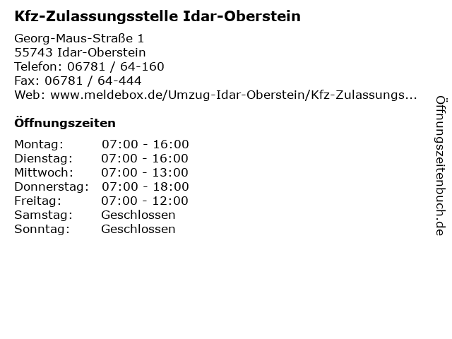Kfz-Zulassungsstelle Idar-Oberstein in Idar-Oberstein: Adresse und Öffnungszeiten