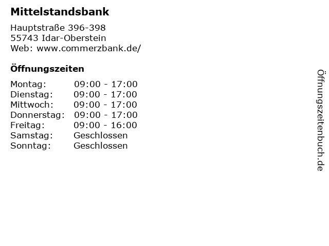 Mittelstandsbank in Idar-Oberstein: Adresse und Öffnungszeiten