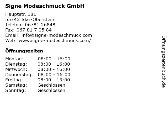Signe Modeschmuck GmbH in Idar-Oberstein: Adresse und Öffnungszeiten