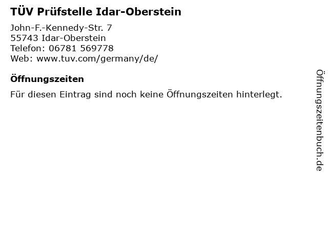 TÜV Prüfstelle Idar-Oberstein in Idar-Oberstein: Adresse und Öffnungszeiten