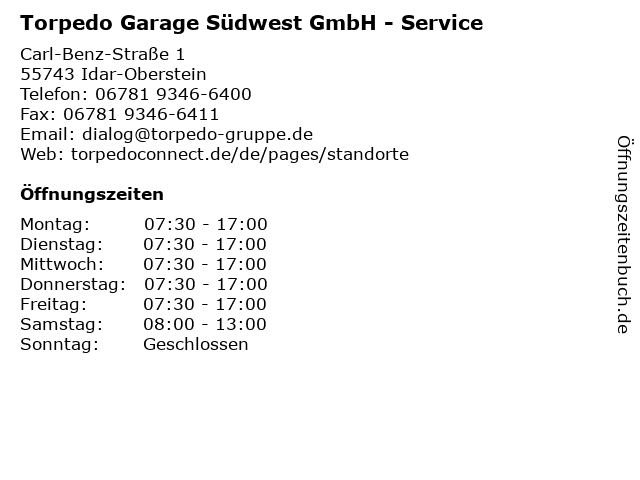Torpedo Garage Südwest GmbH - Service in Idar-Oberstein: Adresse und Öffnungszeiten