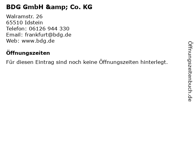 BDG GmbH & Co. KG in Idstein: Adresse und Öffnungszeiten