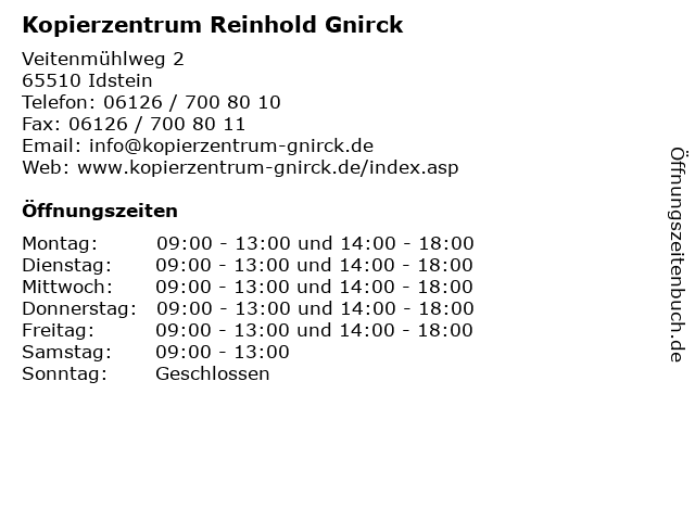 Kopierzentrum Reinhold Gnirck in Idstein: Adresse und Öffnungszeiten