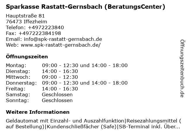 ᐅ Offnungszeiten Sparkasse Rastatt Gernsbach Geschaftsstelle