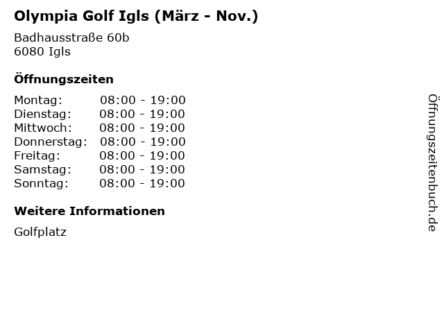 Olympia Golf Igls (März - Nov.) in Igls: Adresse und Öffnungszeiten