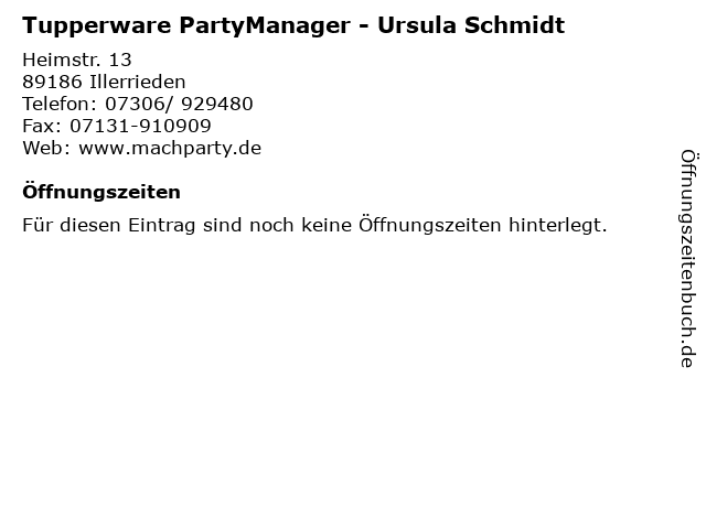 Tupperware PartyManager - Ursula Schmidt in Illerrieden: Adresse und Öffnungszeiten