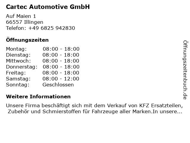 Cartec Automotive GmbH in Illingen: Adresse und Öffnungszeiten
