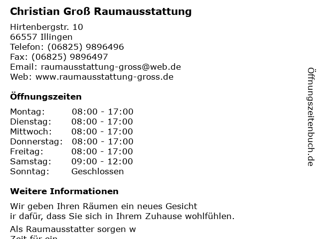 Christian Groß Raumausstattung in Illingen: Adresse und Öffnungszeiten