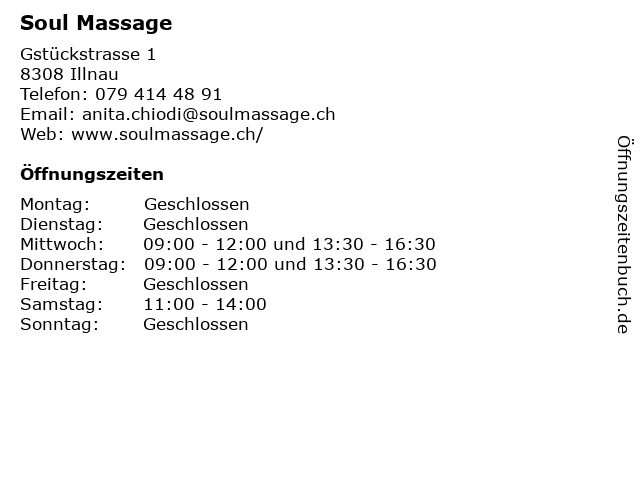 Soul Massage in Illnau: Adresse und Öffnungszeiten
