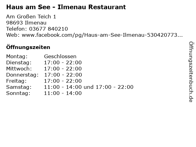 ᐅ Öffnungszeiten „Haus am See - Ilmenau Restaurant“ | Am ...