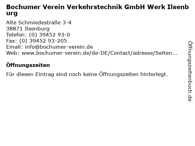 ᐅ Offnungszeiten Bochumer Verein Verkehrstechnik Gmbh Werk Ilsenburg Alte Schmiedestrasse 3 4 In Ilsenburg