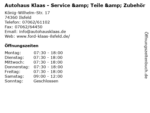 Autohaus Klaas - Service & Teile & Zubehör in Ilsfeld: Adresse und Öffnungszeiten