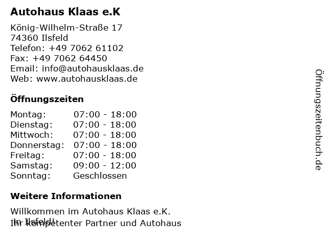 Autohaus Klaas e.K in Ilsfeld: Adresse und Öffnungszeiten