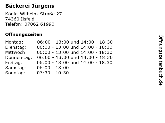 Bäckerei Jürgens in Ilsfeld: Adresse und Öffnungszeiten