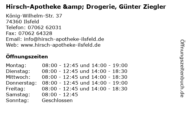 Hirsch-Apotheke & Drogerie, Günter Ziegler in Ilsfeld: Adresse und Öffnungszeiten