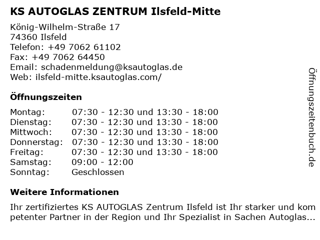 KS AUTOGLAS ZENTRUM Ilsfeld in Ilsfeld: Adresse und Öffnungszeiten