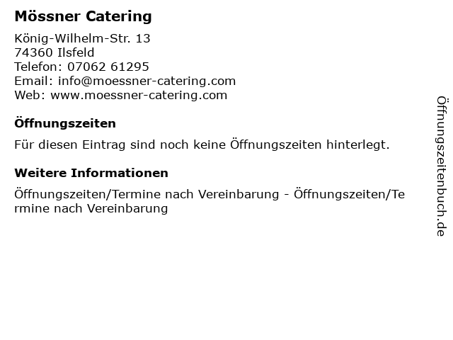 Mössner Catering in Ilsfeld: Adresse und Öffnungszeiten