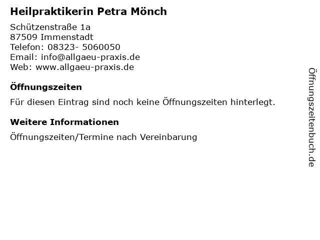 Heilpraktikerin Petra Mönch in Immenstadt: Adresse und Öffnungszeiten