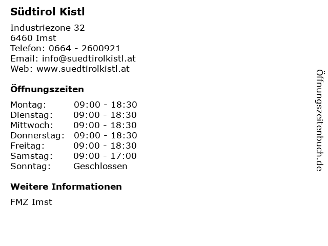Südtirol Kistl in Imst: Adresse und Öffnungszeiten