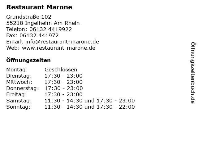 Restaurant Marone in Ingelheim Am Rhein: Adresse und Öffnungszeiten