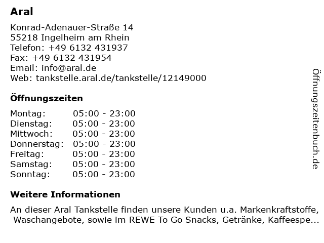 Aral in Ingelheim am Rhein: Adresse und Öffnungszeiten