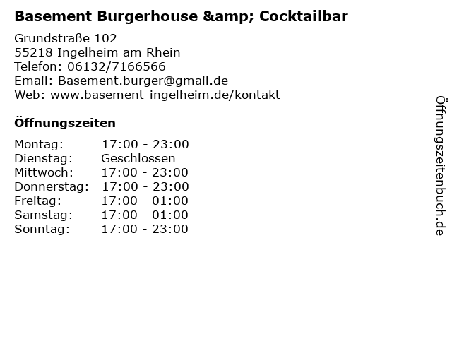 Basement Burgerhouse & Cocktailbar in Ingelheim am Rhein: Adresse und Öffnungszeiten