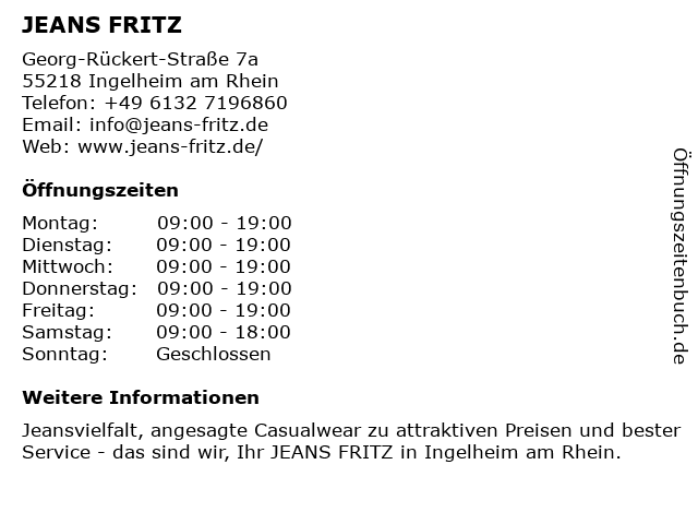 JEANS FRITZ in Ingelheim am Rhein: Adresse und Öffnungszeiten