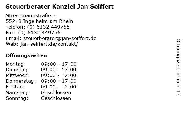 Steuerberater Kanzlei Jan Seiffert in Ingelheim am Rhein: Adresse und Öffnungszeiten