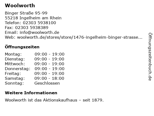 Woolworth in Ingelheim am Rhein: Adresse und Öffnungszeiten