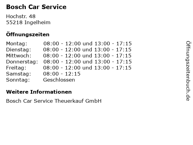 Bosch Car Service in Ingelheim: Adresse und Öffnungszeiten