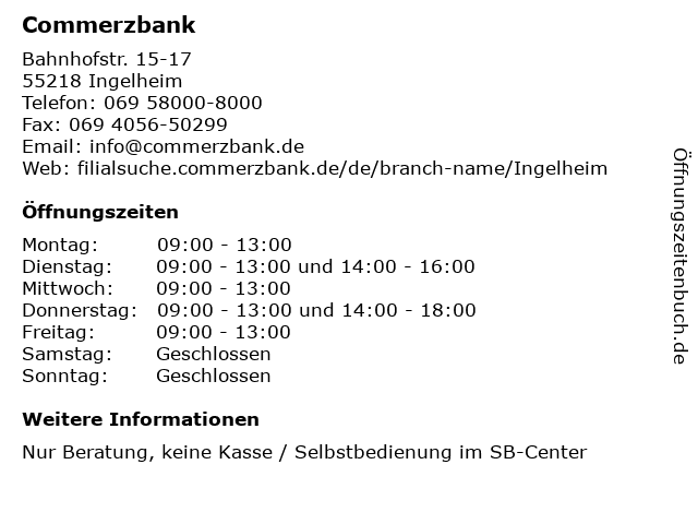 Commerzbank in Ingelheim: Adresse und Öffnungszeiten