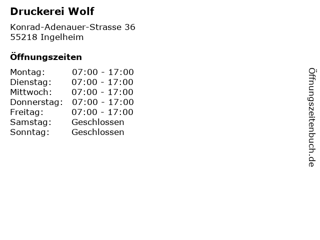 Druckerei Wolf in Ingelheim: Adresse und Öffnungszeiten