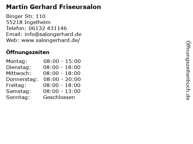 Martin Gerhard Friseursalon in Ingelheim: Adresse und Öffnungszeiten