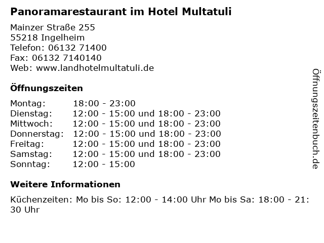 Panoramarestaurant im Hotel Multatuli in Ingelheim: Adresse und Öffnungszeiten