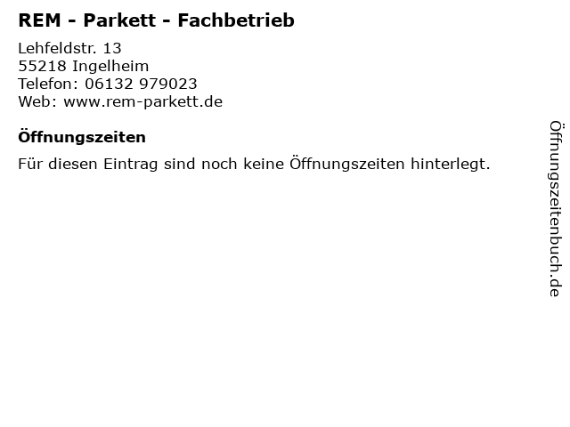 REM - Parkett - Fachbetrieb in Ingelheim: Adresse und Öffnungszeiten