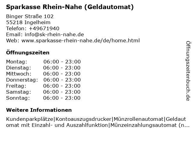 Sparkasse Rhein-Nahe (Geldautomat) in Ingelheim: Adresse und Öffnungszeiten