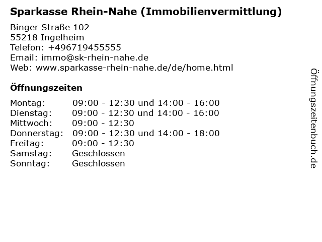 Sparkasse Rhein-Nahe (Immobilienvermittlung) in Ingelheim: Adresse und Öffnungszeiten