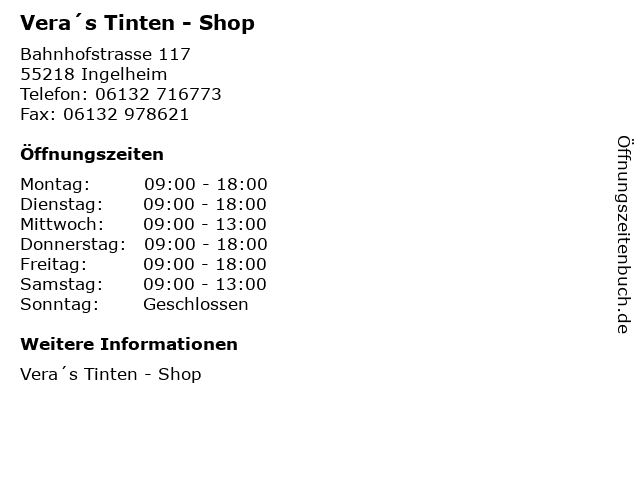 Vera´s Tinten - Shop in Ingelheim: Adresse und Öffnungszeiten