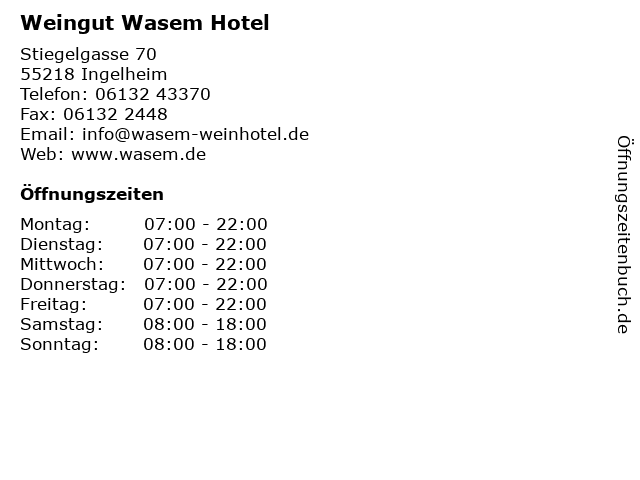 Weingut Wasem Hotel in Ingelheim: Adresse und Öffnungszeiten
