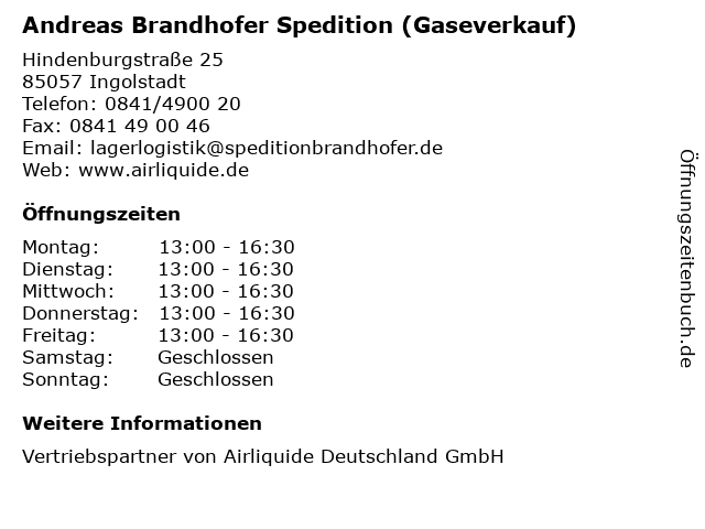 Andreas Brandhofer Spedition (Gaseverkauf) in Ingolstadt: Adresse und Öffnungszeiten