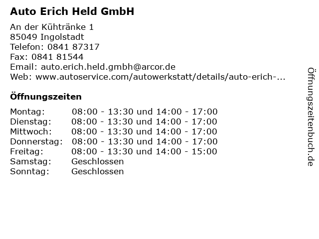 Auto Erich Held GmbH in Ingolstadt: Adresse und Öffnungszeiten